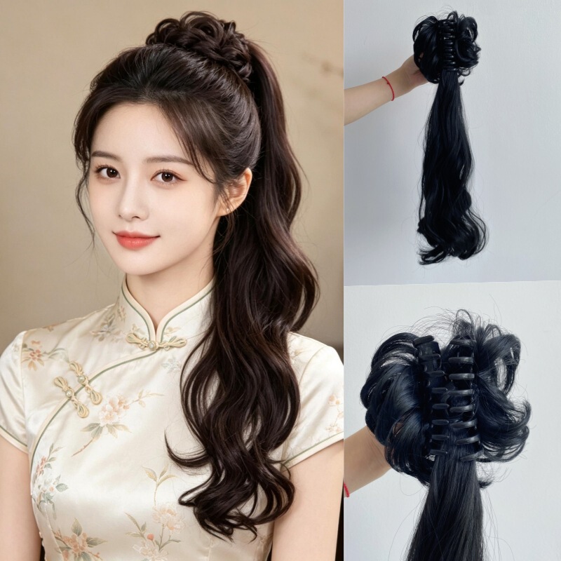 New Chinese-style artificial side-braided curly ponytail wig, stable supply from the source factory, available for wholesale New Chinese-style artificial side-braided curly ponytail wig, stable supply from the source factory, available for wholesale