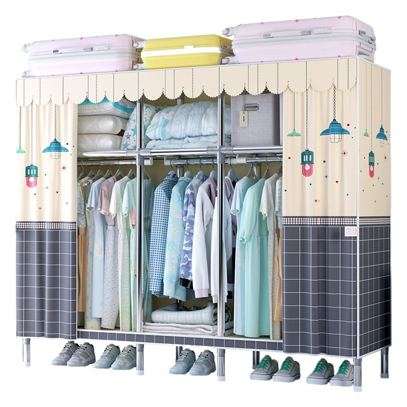 Rigid Simple Wardrobe Bold Reinforced Alloy Interface Cloth Wardrobe Simple Economical Assembly Storage Wardrobe