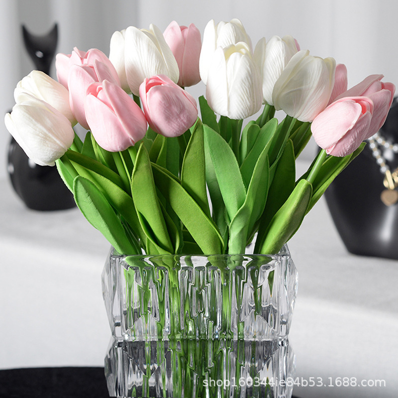 High-End Mini Pu Tulip Fake Flowers Cross-Border Home Wedding Photography Props Feel Simulated Bouquet Ornaments Wholesale