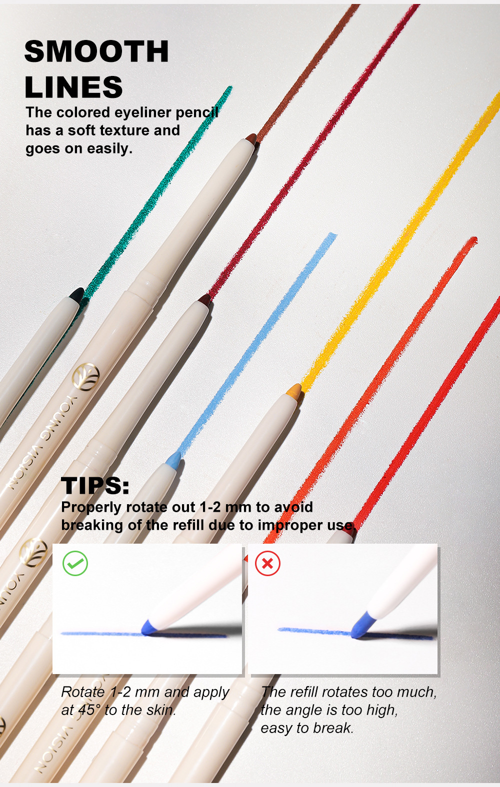 YOUNG VISION 12-piece box eyeliner gel pen is not easy to smudge eyeliner gel pen, colored eyeliner gel pen undefined