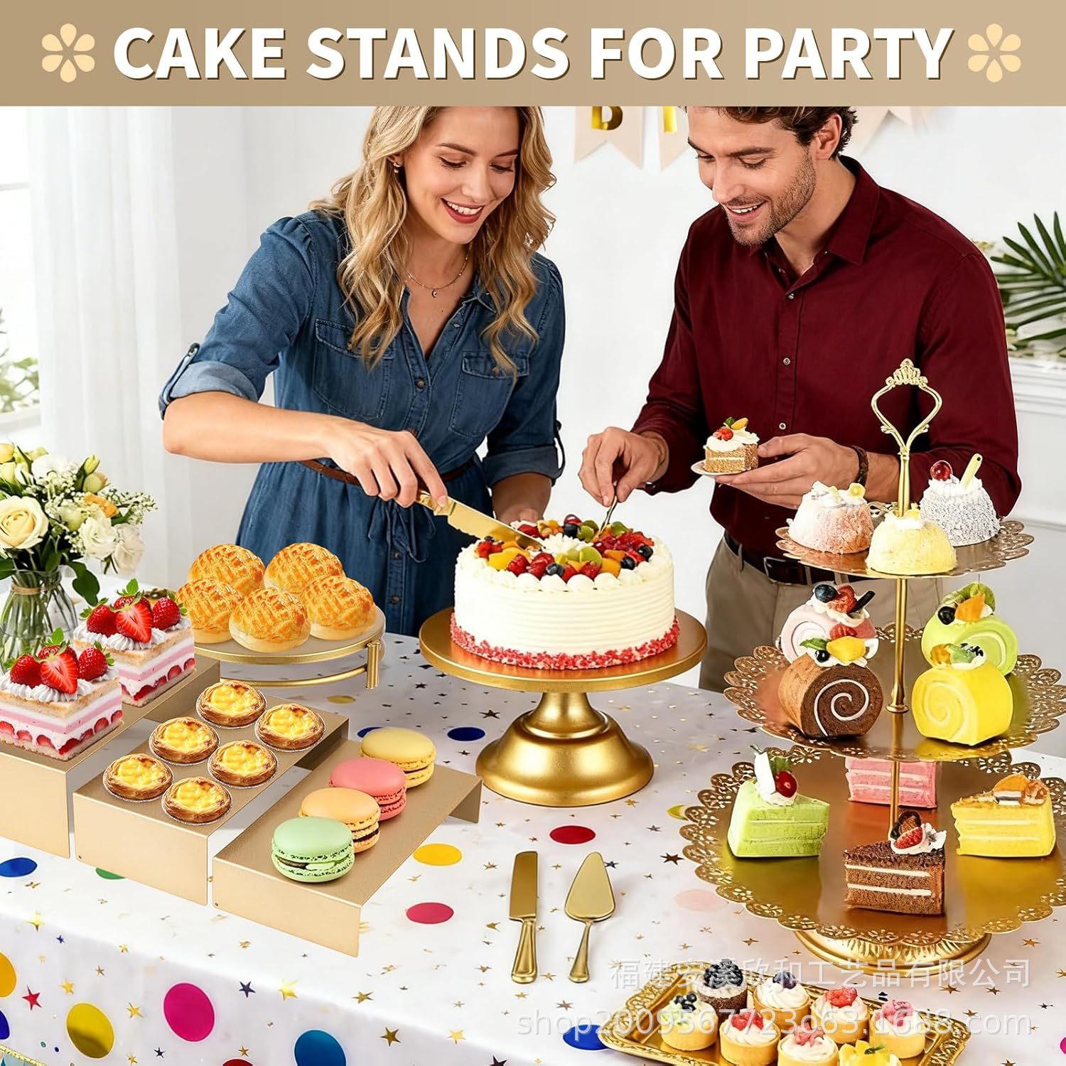 Fijación de pastel de hierro forjado de oro / bandeja de pastel / bandeja de frutas / bandeja de bodas West Point