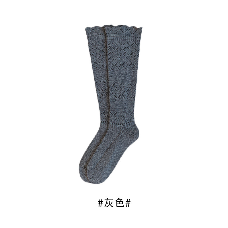 堆堆袜子女秋冬复古潮流针织镂空韩系小腿袜花边长筒袜日系中筒袜|undefined