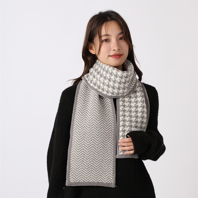 Sciarpa a griglia Qianniao da donna, inverno 2023, nuova coppia di studenti coreani versatili, lavorata a maglia, collo caldo_voghion.com