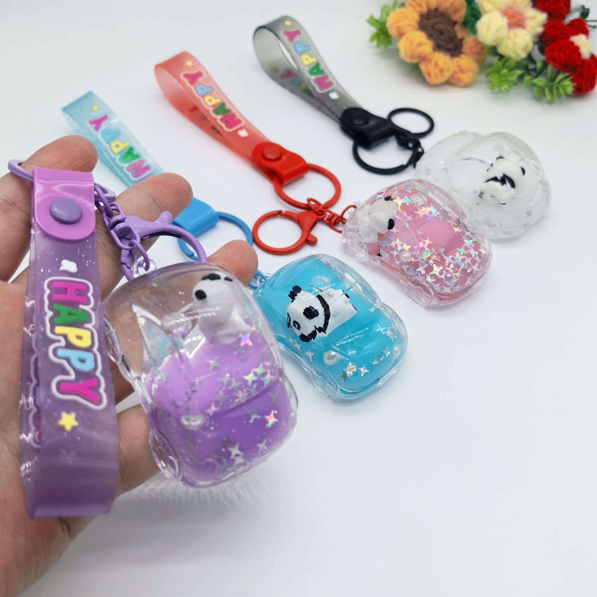 Panda adorable flotante arena movida en aceite llavero de automóvil colgante bolso colgante boutique para estudiantes pequeños regalos creativos