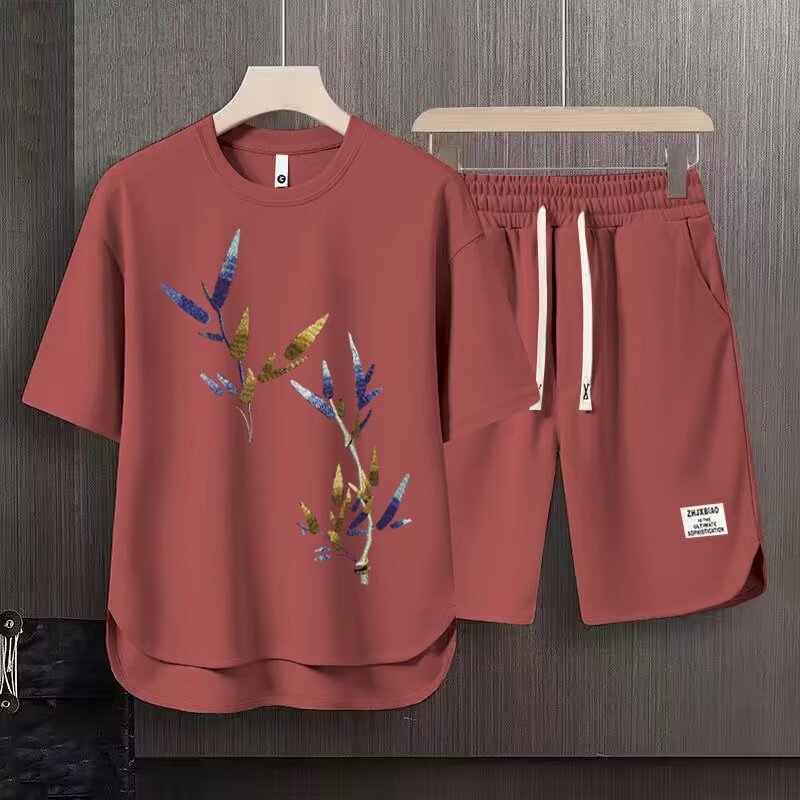 Men's Clothing 2024 Waffle Casual Summer Suit Men's Loose Teen Short sleeved T shirt Shorts Handsome Two piece Suit_voghion.com