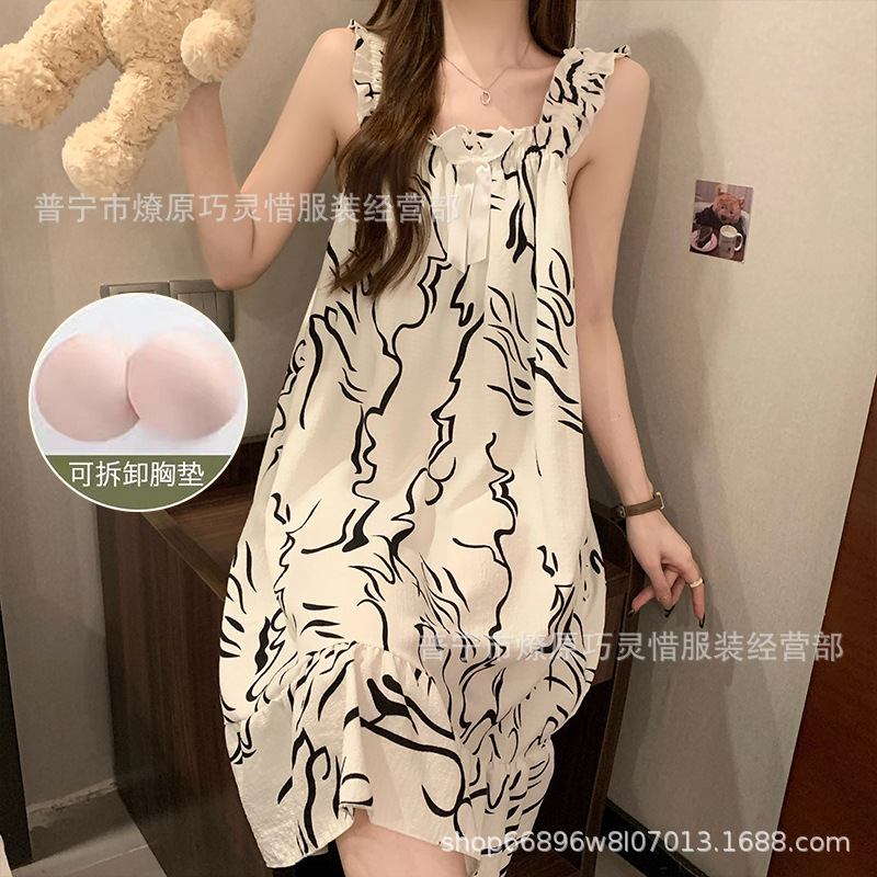Pijama de cabina para mujeres polvo de cereza de verano algodón trenzado cojín de pecho pijama largo viento rojo de primavera y verano ropa para el hogar