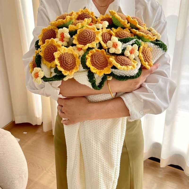 成品手工毛线向日葵毯子花束生日礼物送女生编织毛线创意毛毯礼物|undefined