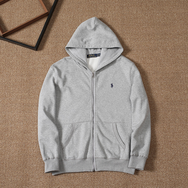 High-Quality Cross-Border Export Eight-Color Terry Pony Fleece Embroidered Logo Hooded Zipper Jacket Sweatshirt for Men and Women