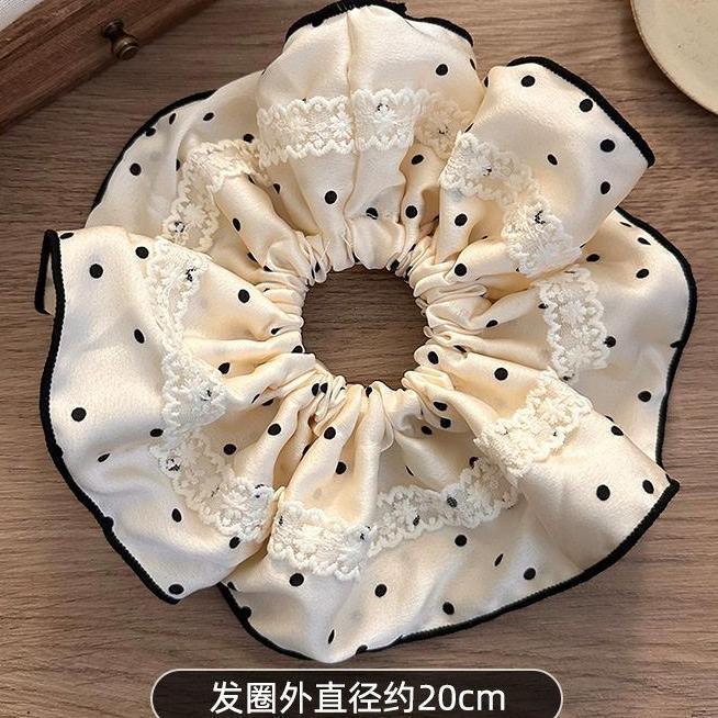 黑白波点蕾丝花边大肠发圈女头花米白头绳丸子头扎发发绳头饰发饰|undefined