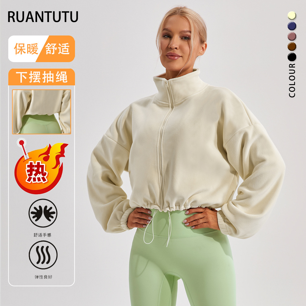 Invierno transfronterizo collar relajado y cachemire calentamiento corto correr ocio chaqueta deportiva de cachemire al aire libre chaqueta deportiva mujer