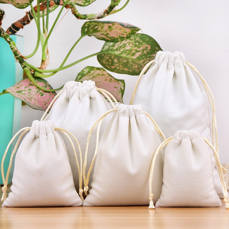 Flocked cordón bolsillo de terciopelo joyería personalizada bolsa de tela pequeña bolsa de tela cerrada bolsa de tela gris