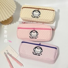 可爱耳机猫波点笔袋少女心大容量文具盒学生简约ins风文具收纳袋