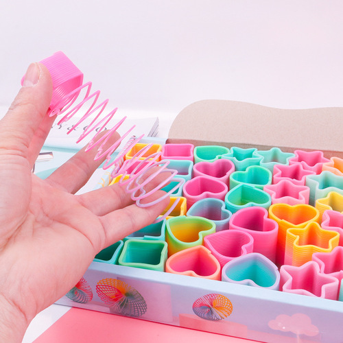 Back-to-School Hot Sale Smiling Rainbow Ring Wholesale Children's Brain-Teasing Spring Toys Cartoon Stackable Rings Kindergarten Small Gifts
