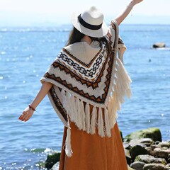 ボヘミアンウール三角タッセルショール女性用青海チベット雲南マントエスニックスタイルスカーフ