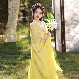 黄色古风超仙汉服女童2026春季新款古装襦裙儿童大袖衫唐装汉服裙