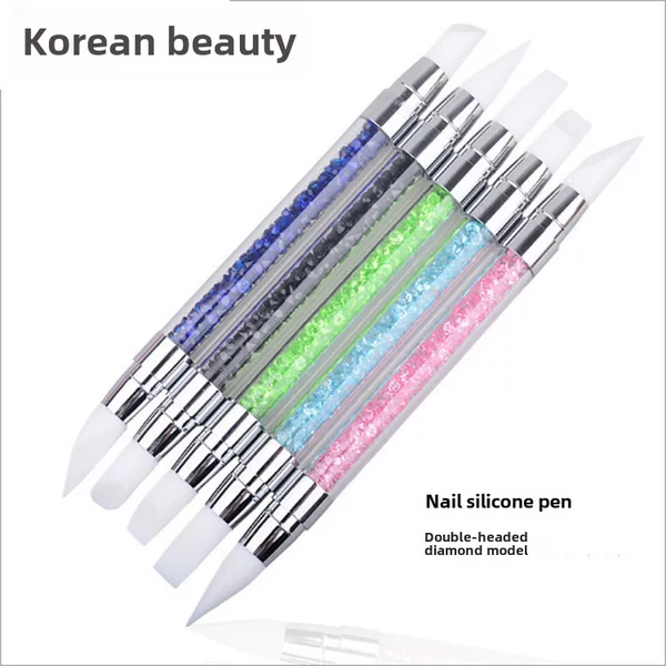 Nail art tools new nail art hollow engraving embossing pen nail art rubber head pen double head with drill super soft silicone pen
