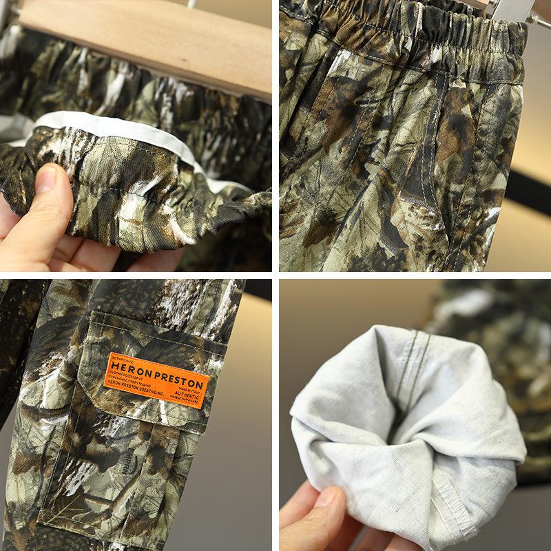 6138 Traje de otoño para niños 2025 Nuevo estilo Chaqueta con capucha de camuflaje para niños Traje de dos piezas de primavera y otoño para niños