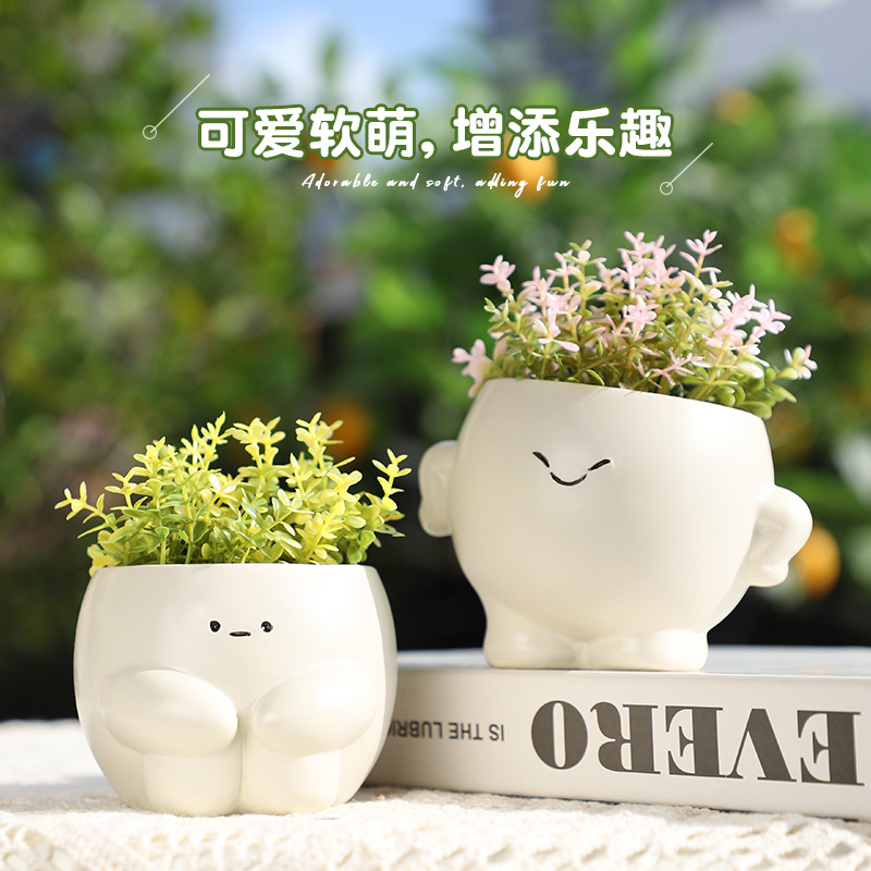 Chậu Cây Resin Chậu cây mọng nước mặt biểu cảm hoạt hình resin, chậu mini để bàn, trang trí sân vườn (RG-65)