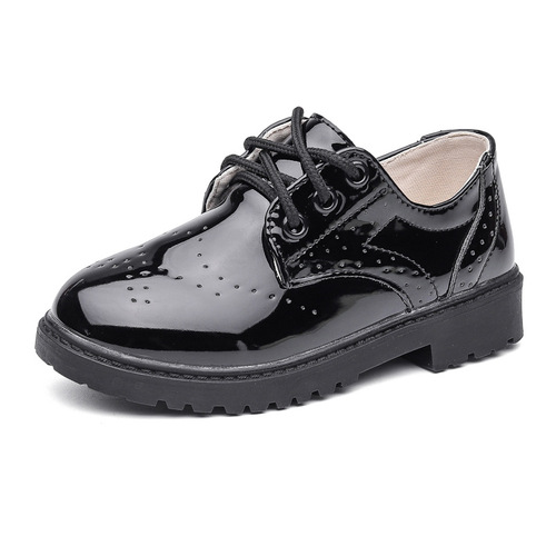 Boys' Black English Style Student Soft Sole Performance Shoes Spring and Autumn Flower Children's Suit Performance Shoes