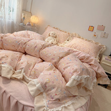 可爱ins风A版全棉双层纱B版牛奶绒四件套卡通少女心棉绒秋冬床品