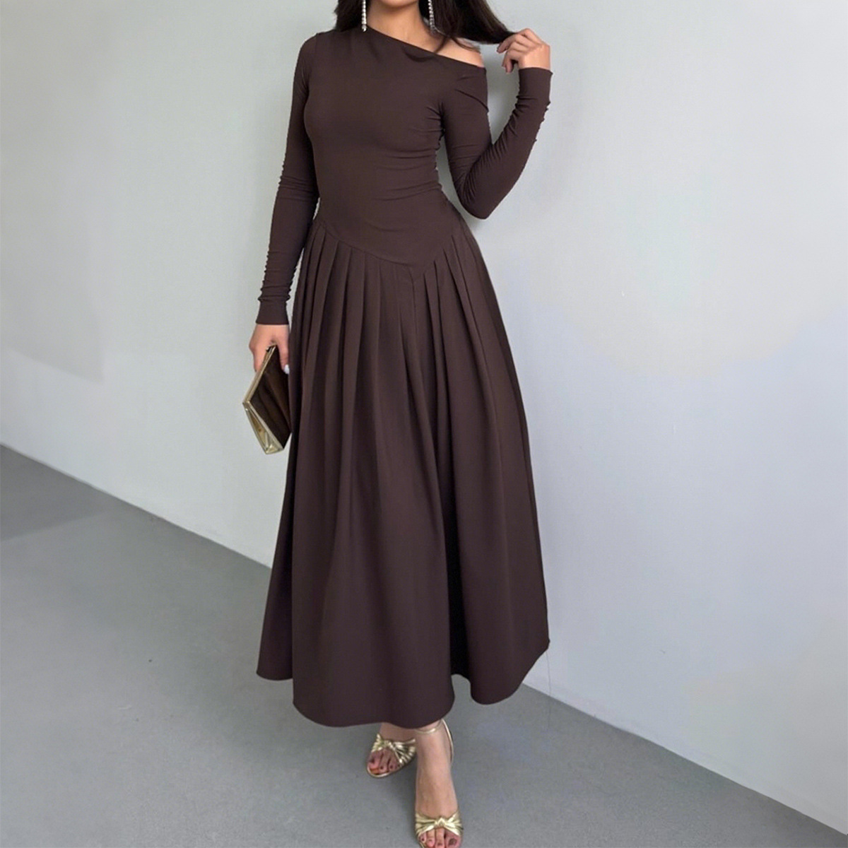 Women's Elegant Long-Sleeve Maxi High Waist Dress