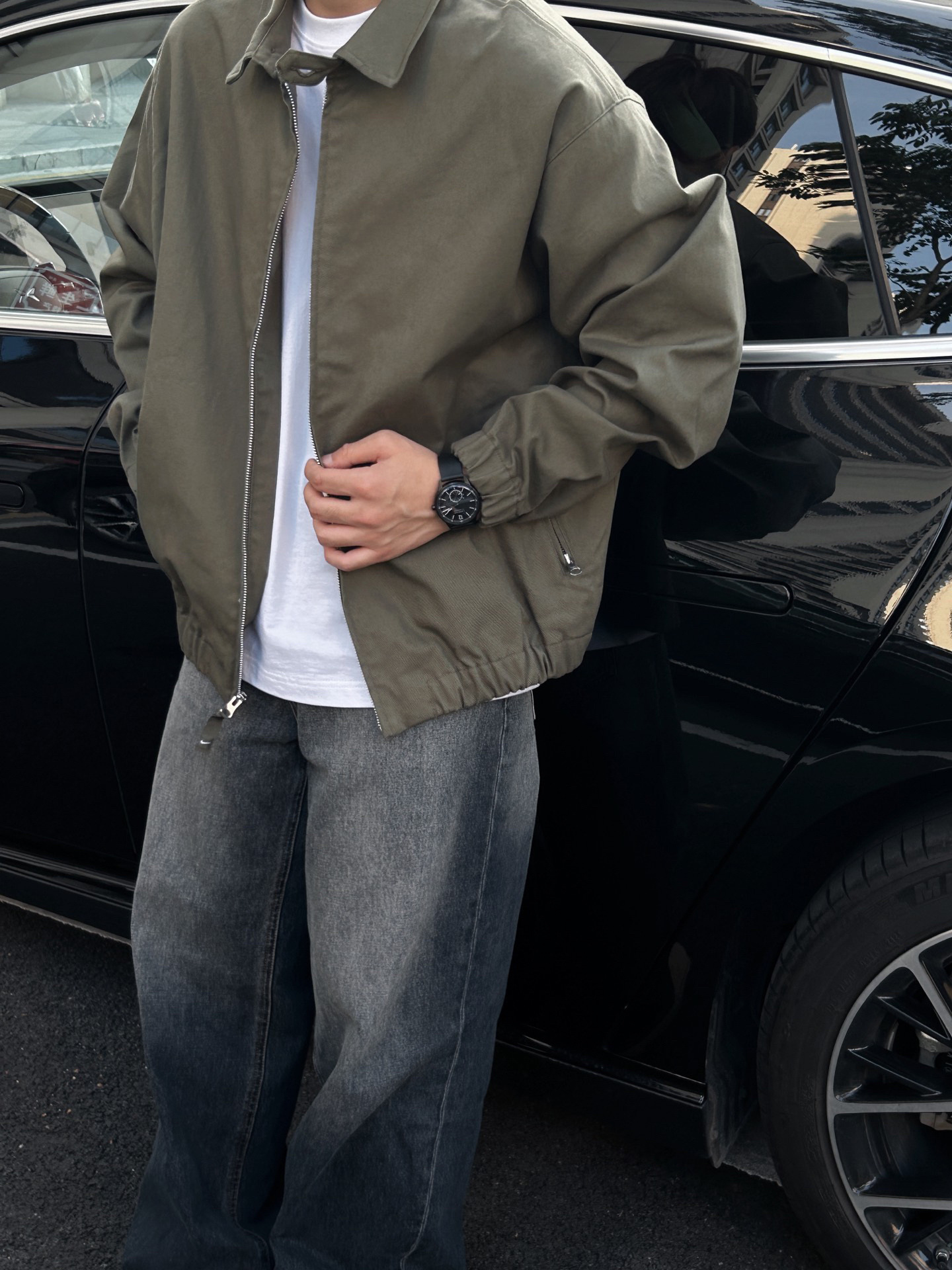 軍緑cleanfitジャケット男性モデル春秋スーツファッションブランド高級感カジュアルパイロット上着