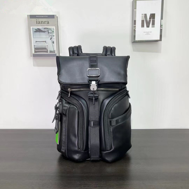 Full Leather Waterproof Backpack Men's 932759D Roll Top Fashion Business Travel Computer Backpack