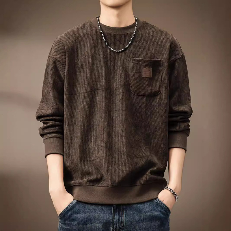 High-End German and Australian Velvet 400g Heavyweight Round Neck Sweatshirt Men's Autum Trendy Brand Printed Loose Long-Sleeved T-Shirt Bottoming Shirt