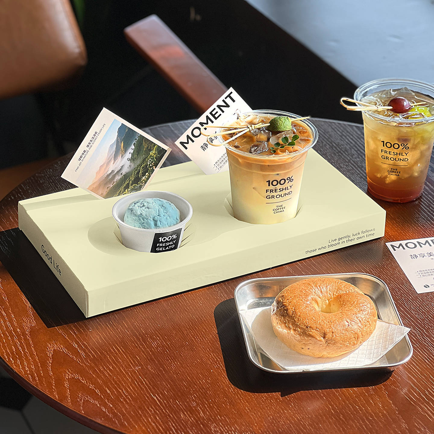 网红咖啡杯托盘一次性白卡奶茶双杯托combo冷饮咖啡节展会架定制