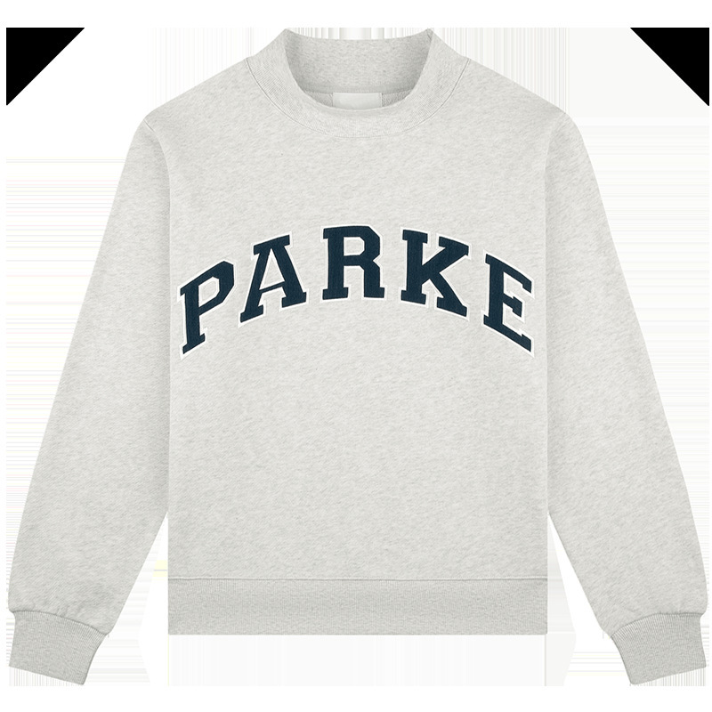 26 Spring New Style North American Niche Parke Letter Patch Embroidered Half-High Collar Loose Women's Sweatshirt 5