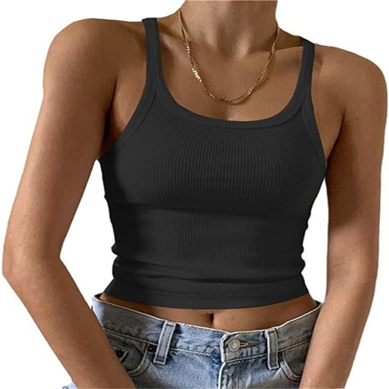 Ribbed Slim-Fit Camisole Crop Top, Versatile Basic Style, Suitable for Layering or Wearing Alone