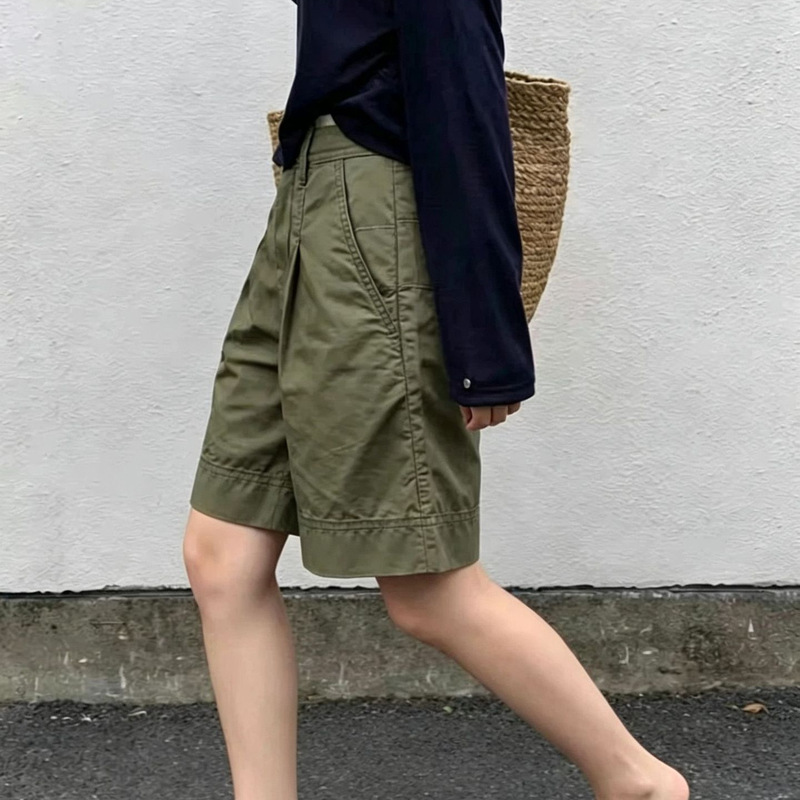 Summer's super stylish thin pants, versatile casual sports retro high-waisted army green cargo shorts for women