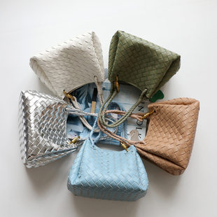 Small leather small bag, woven one-shoulder bag, phone bag