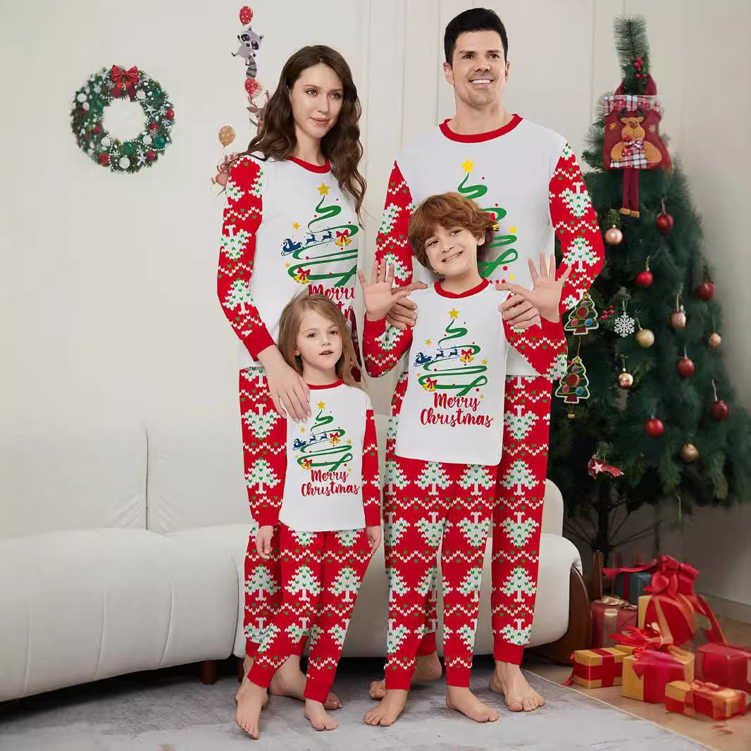 Christmas Fawn letter Christmas tree Family family dress printed homestays pajamas_voghion.com