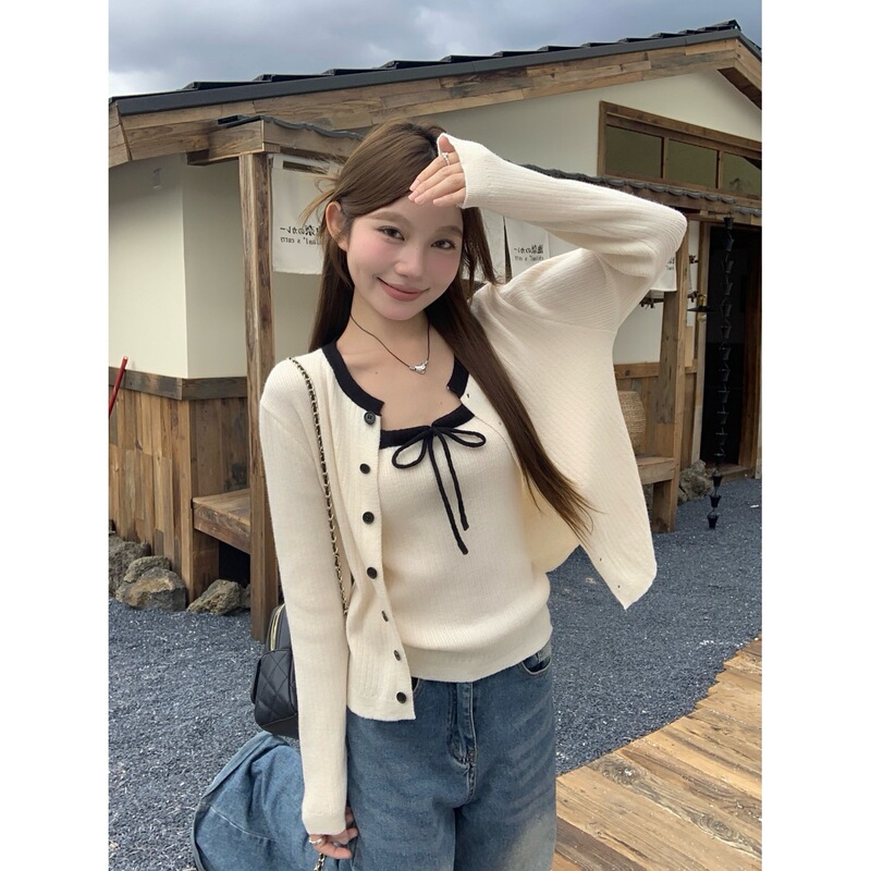 实拍 韩系针织开衫配吊带女秋冬软糯毛衣外套外搭上衣氛围感穿搭|undefined