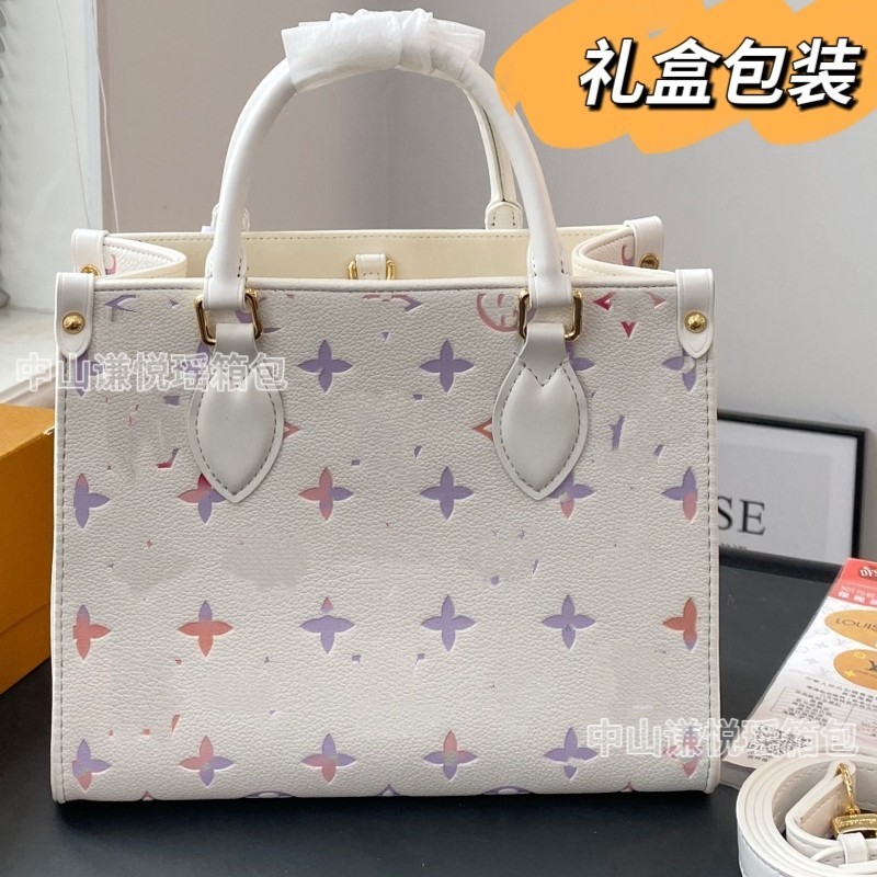 新品真皮压花梦幻紫系列渐变斜挎手提丛林托特包|undefined