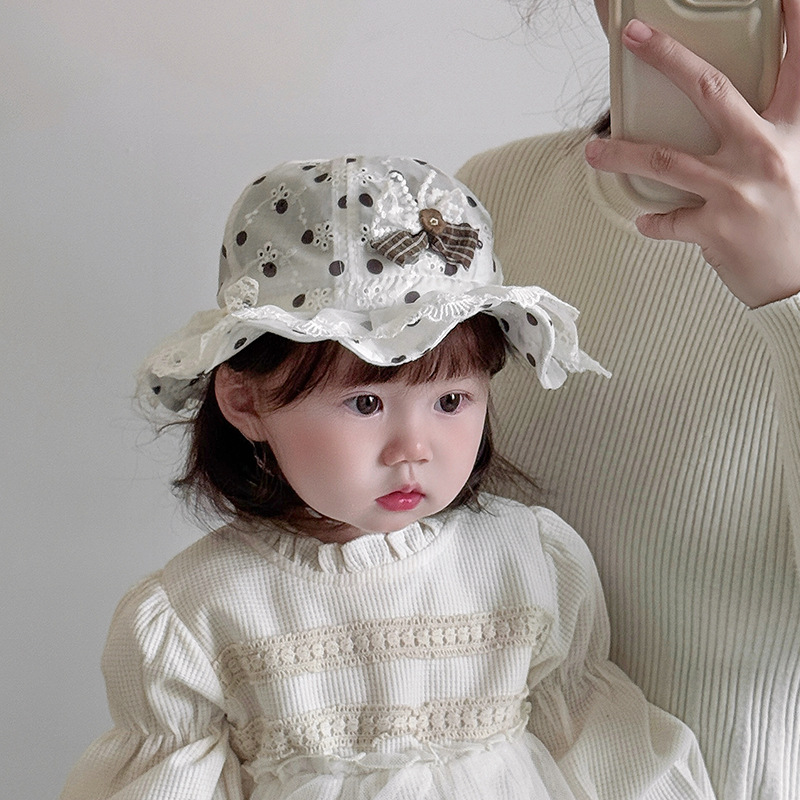 Baby pescador sombrero primavera y verano princesa delgada encaje sombrero de sol coreano para bebés sombrero de marea