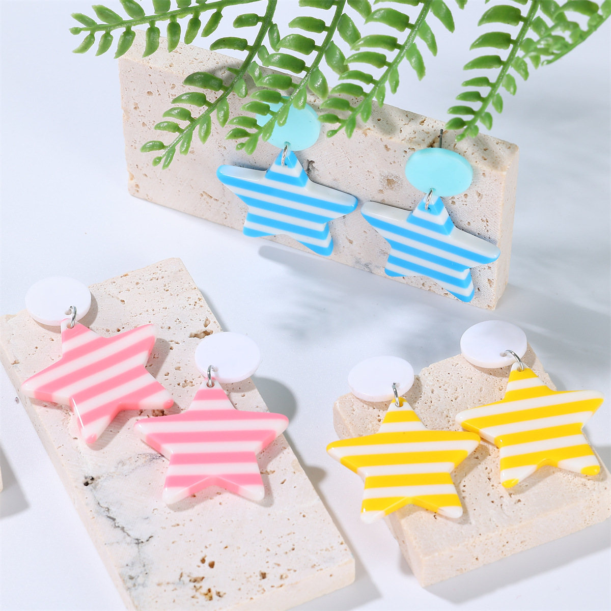 9g Weight Alloy Ear Needle Material Drop Earrings Classification 1 Pair Quantity Holiday, Beach Occasion Acrylic Material Pentagram Pattern All Seasons Season Women's Gender Casual, Vacation Style 1 Pair Casual Vacation Pentagram Arylic Drop Earrings 9