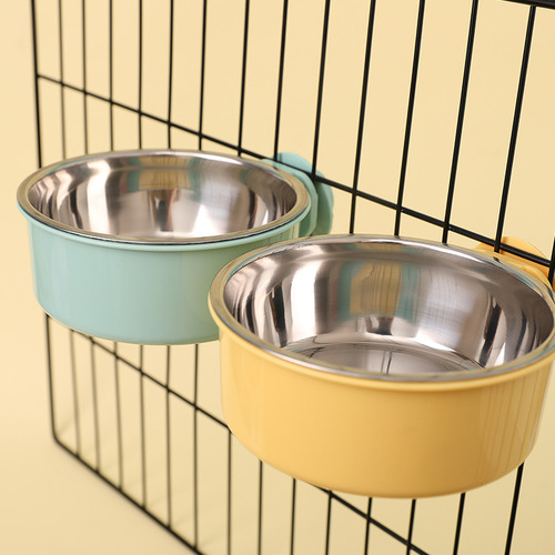 Anti-tip dog bowl, fixed hanging dog bowl, dog cage, stainless steel drinking bowl, pet bowl, pet supplies wholesale