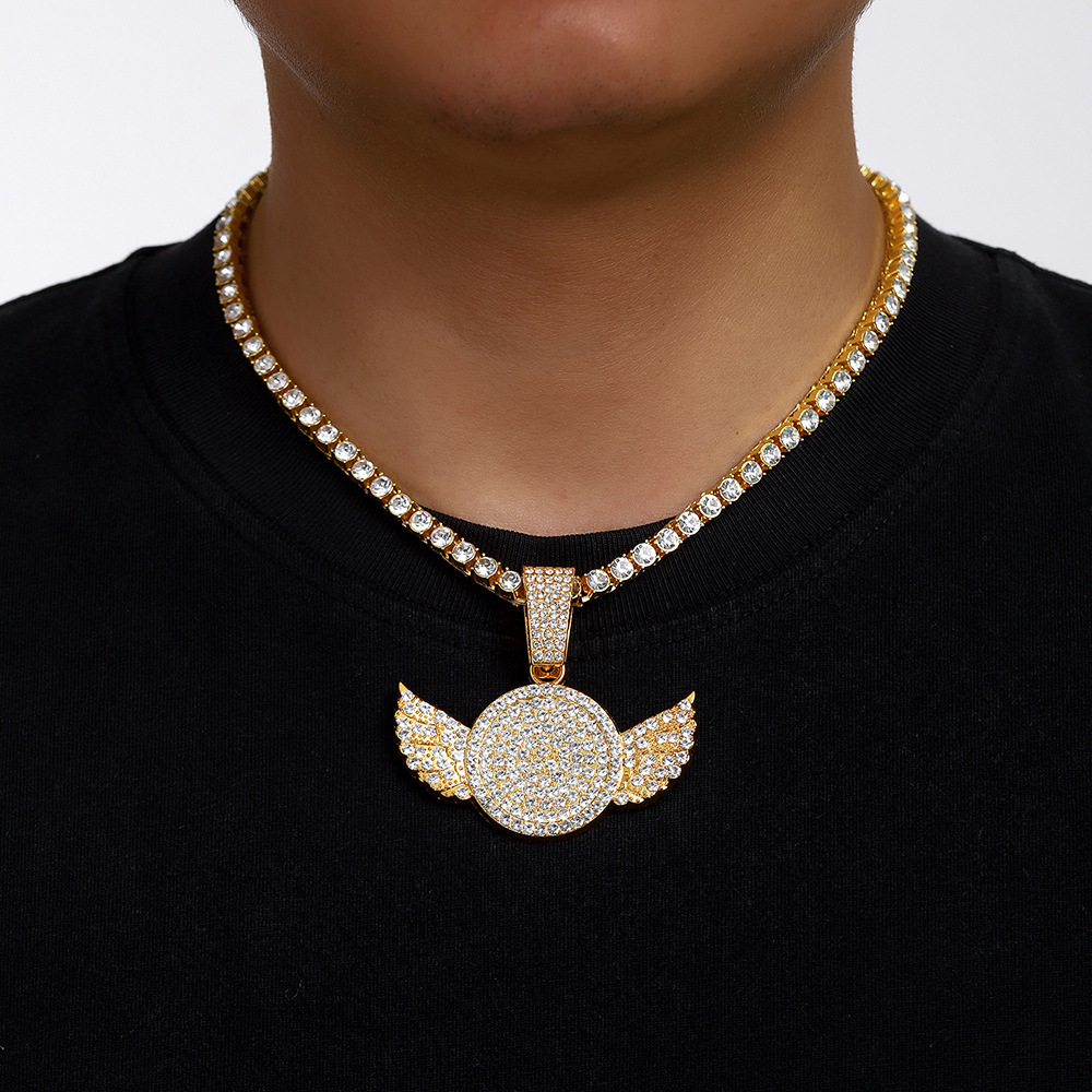 Collar transfronterizo europeo y americano nicho de diseño de taladro colgante de alas para hombres y mujeres Amazon Hip Hop cadena cubana cadena de tenis