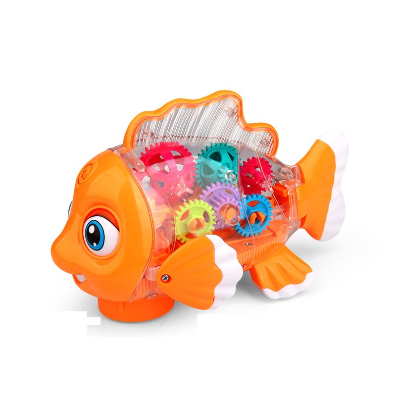 Engranaje transparente eléctrico oscilante juguetes de peces para niños y niñas acústico y luz música universal velocidad variable caminar peces