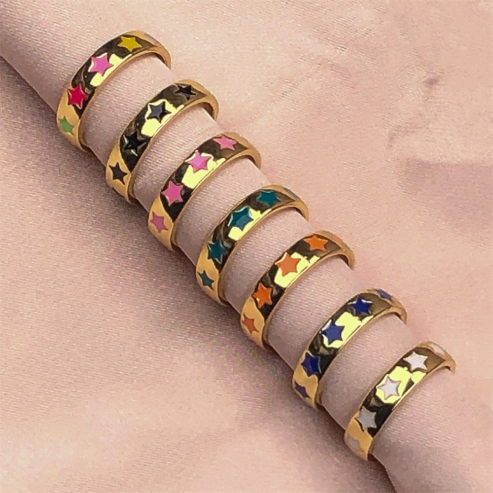 Fashion Color Dripping Oil Star Copper Ring Wholesale display picture 2