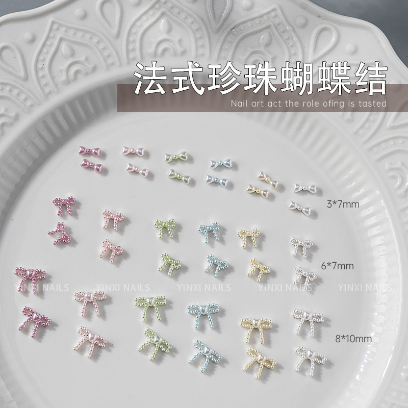 Nail Art Trinkets French Pearl Bow Super Bright Three-Dimensional Bow Tie Bow Ribbon Nail Decorations
