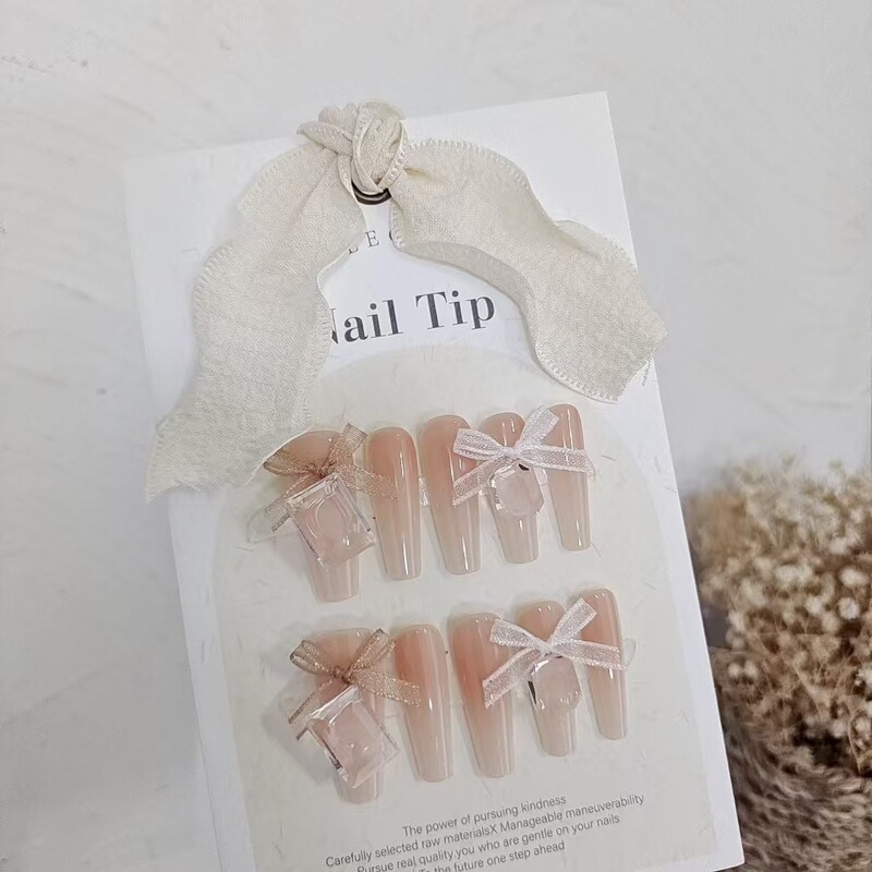 Wearable Nails 10 Pieces S025 Lace Butterfly Long Ladder Temperament White Rock Candy Diamond Orange Gradient Handmade Fake Nails Wearable Nails 10 Pieces S025 Lace Butterfly Long Ladder Temperament White Rock Candy Diamond Orange Gradient Handmade Fake Nails