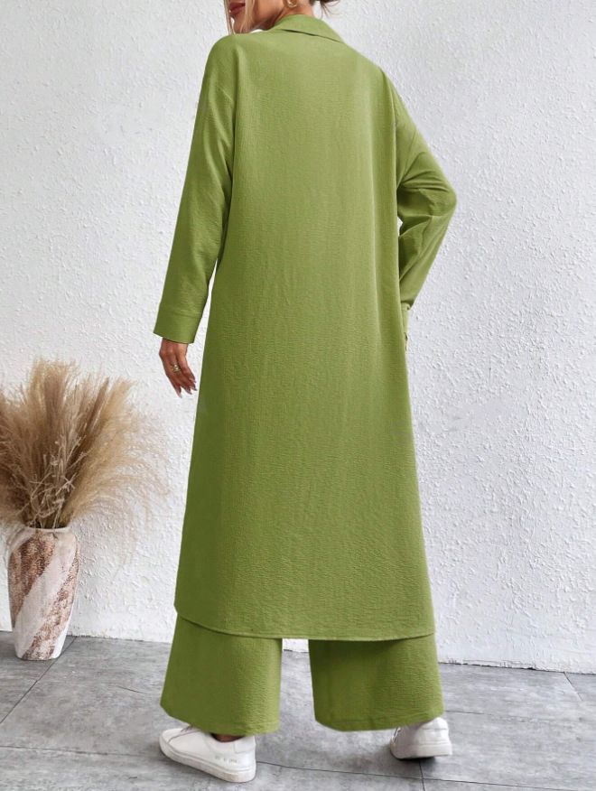 GraceChic Südostasien Frühling und Herbst Große Größen Lockeres langes Hemd Weite Hose Modischer Sportanzug Zweiteiler Großhandel_voghion.com