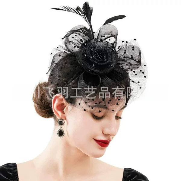Cross-border explosions European and American bridal headdress feather flower horse racing festival mesh hat Amazon feather headband headdress