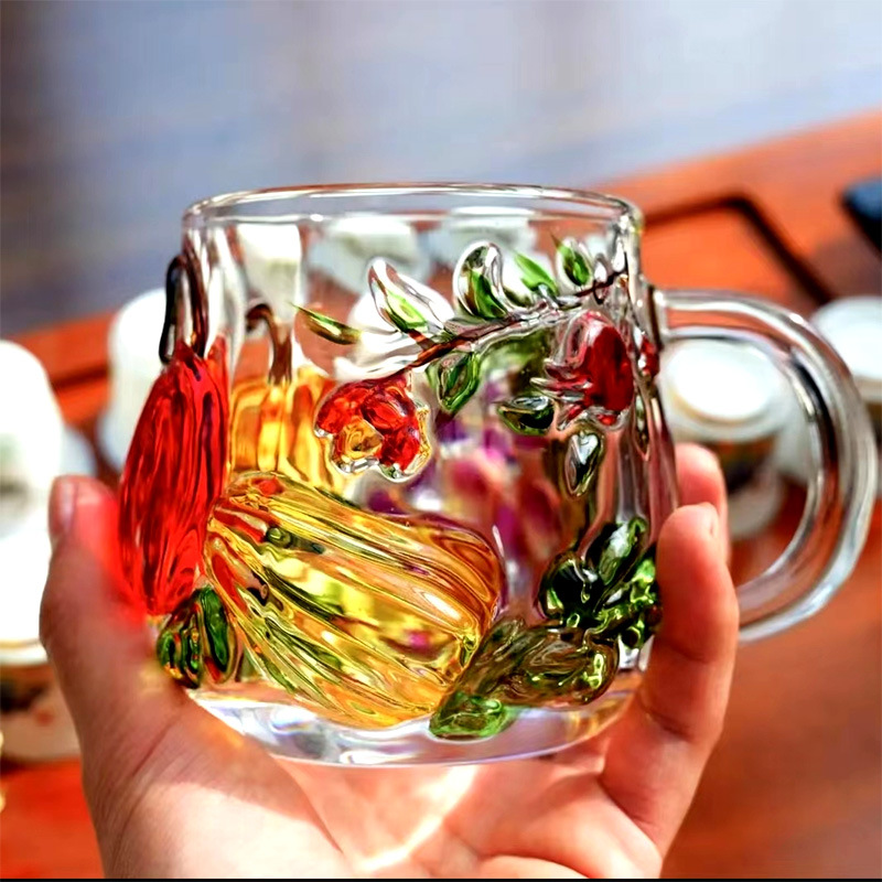 Flaventz pintado calabaza taza de vidrio taza de oficina taza de café taza de leche casera taza de té taza de agua