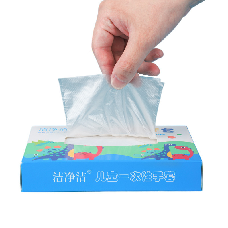 子供用使い捨て手袋厚手食品級飲食学生用子供手袋絵画peプラスチック透明手袋|undefined
