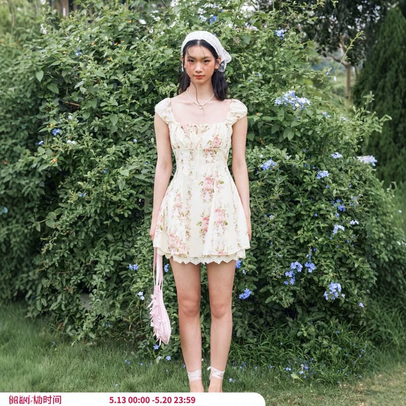 【Celebrity Style】American-style tank dress, summer camisole dress, floral dress 8677