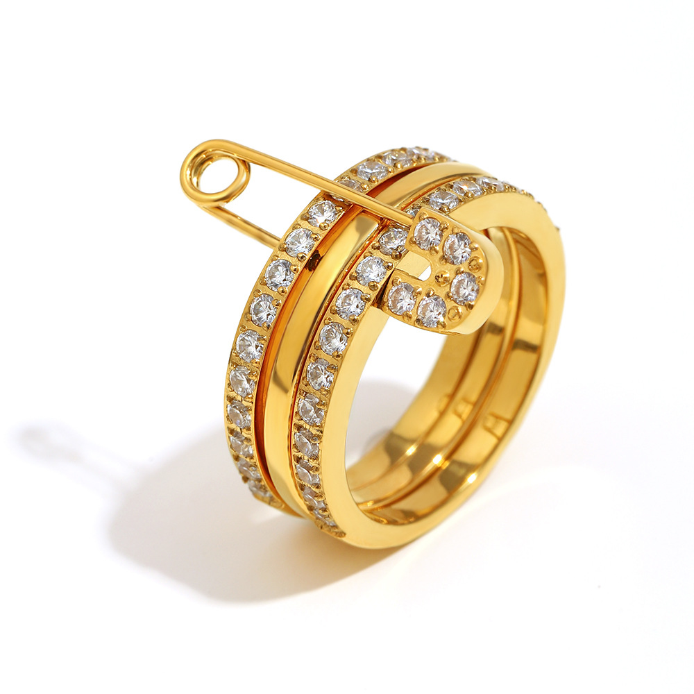 Unique Three-layer Zircon Men's Ring Gold Plated Stainless Steel_voghion.com